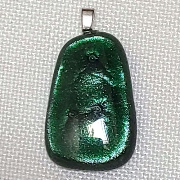 Handmade Unique Dark Green Dichroic Glass Pendant - Picture 1 of 4